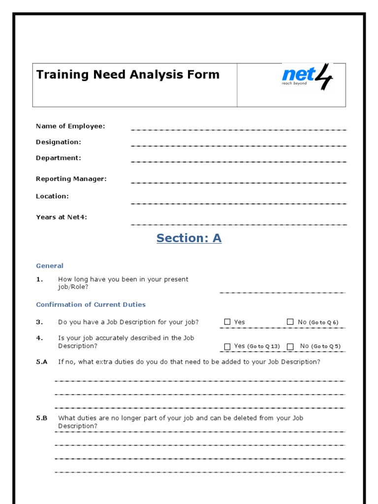 Training Need Analysis Questionnaire | PDF