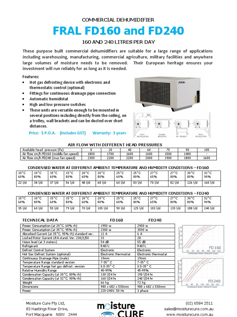 Fral FD160 & FD240 Commercial Dehumidifiers | PDF | Humidity ...