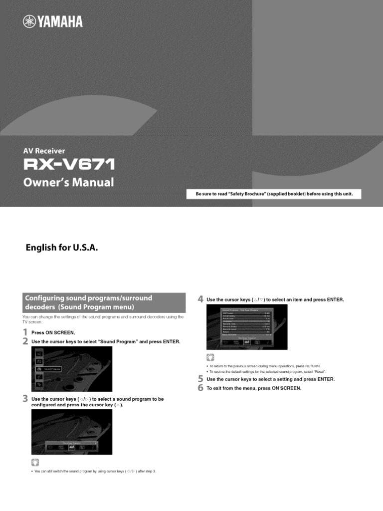 Yamaha rxv671 Manual PDF Equalization (Audio) Hdmi
