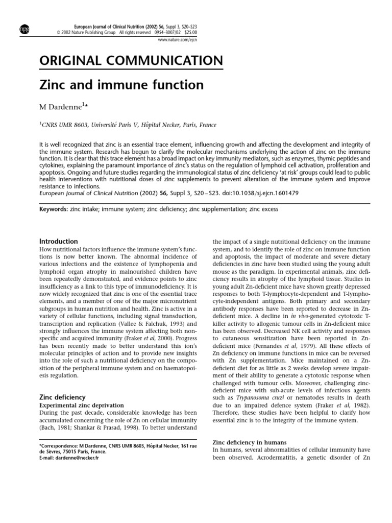 Zinc and Immune Function PDF T Helper Cell Immune System
