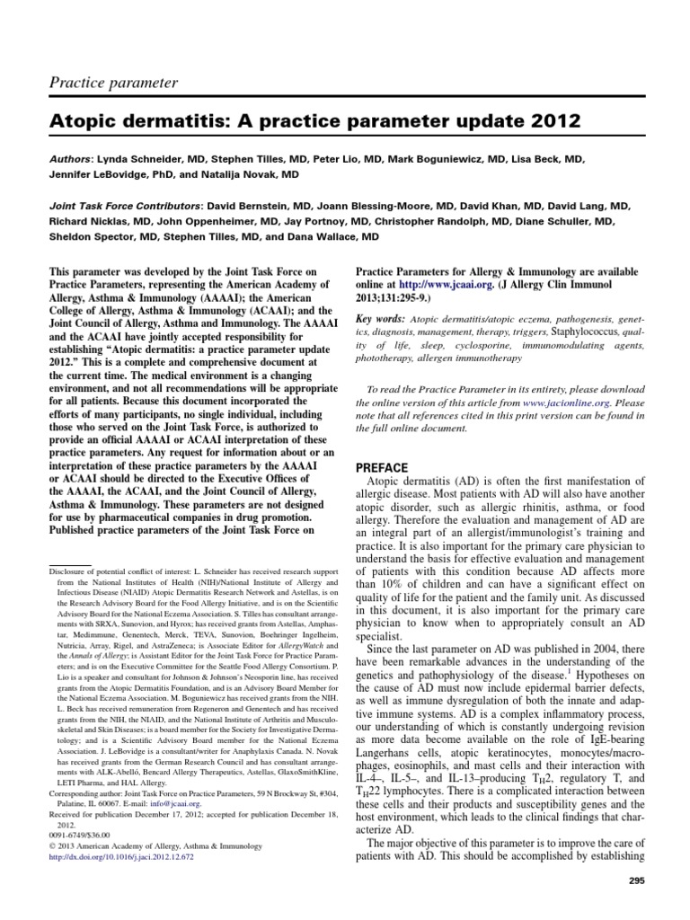 Atopic Dermatitis Practice Parameter Update | PDF | Allergy | Topical ...
