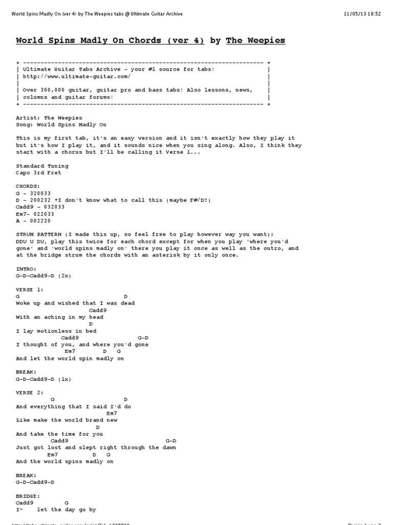 World Spins Madly On (Ver 4) by The Weepies Tabs at Ultimate Guitar