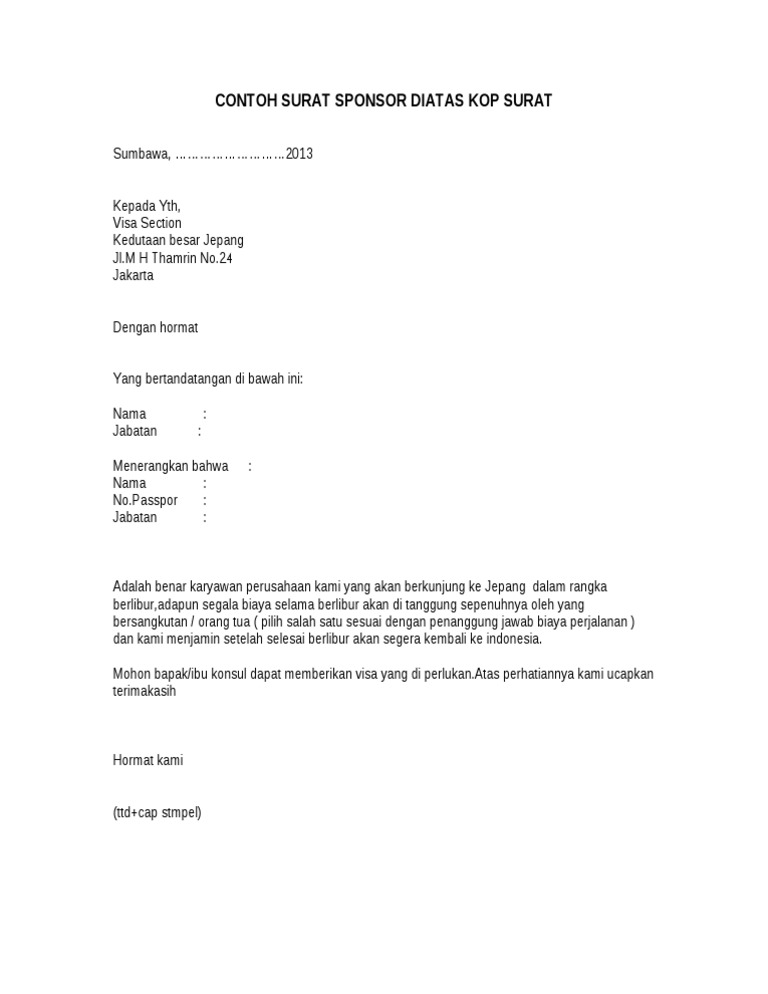 Contoh Surat Izin Orang Tua Untuk Visa Kumpulan Surat Penting