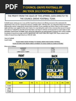 Council Grove Football T-Shirt Order Form