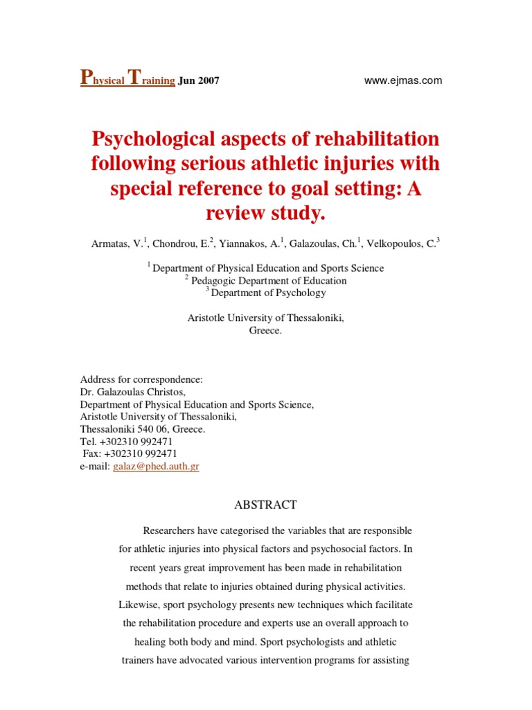 Psychological Aspects of Rehabilitation Following Athletic Injuries ...