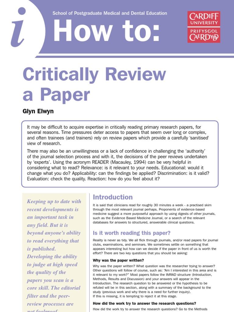 How To Critically Review | PDF | Randomized Controlled Trial | Health Care