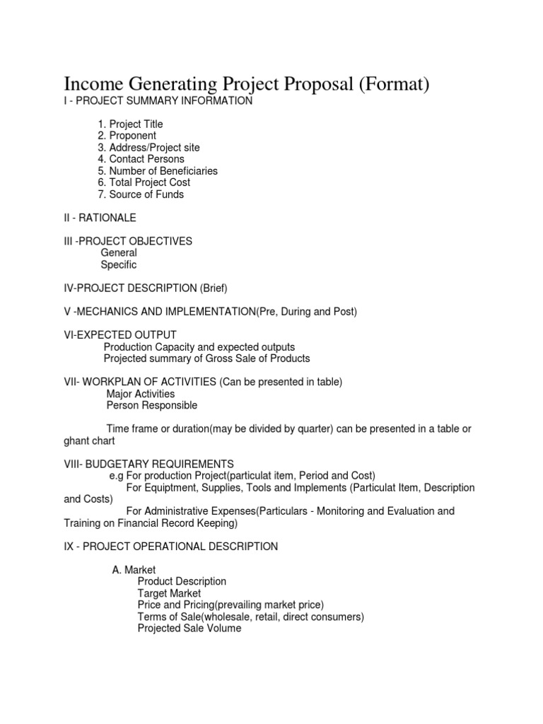Generating Project Proposal Market (Economics) Business