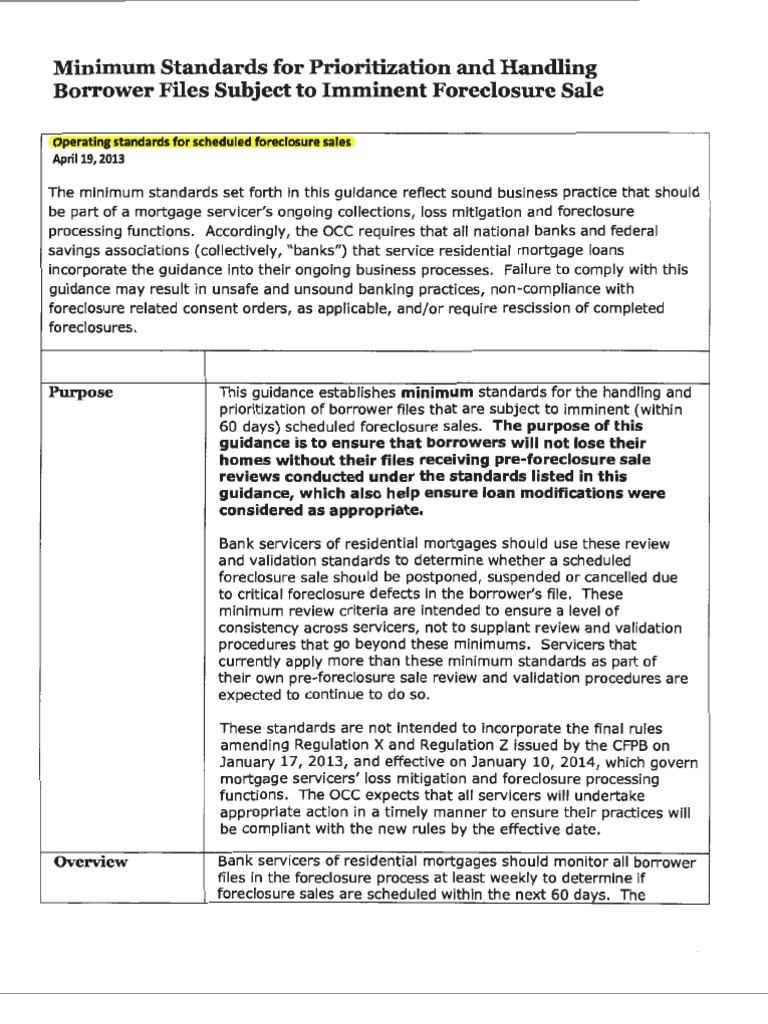 OCC Foreclosure Requirements PDF Loss Mitigation Foreclosure