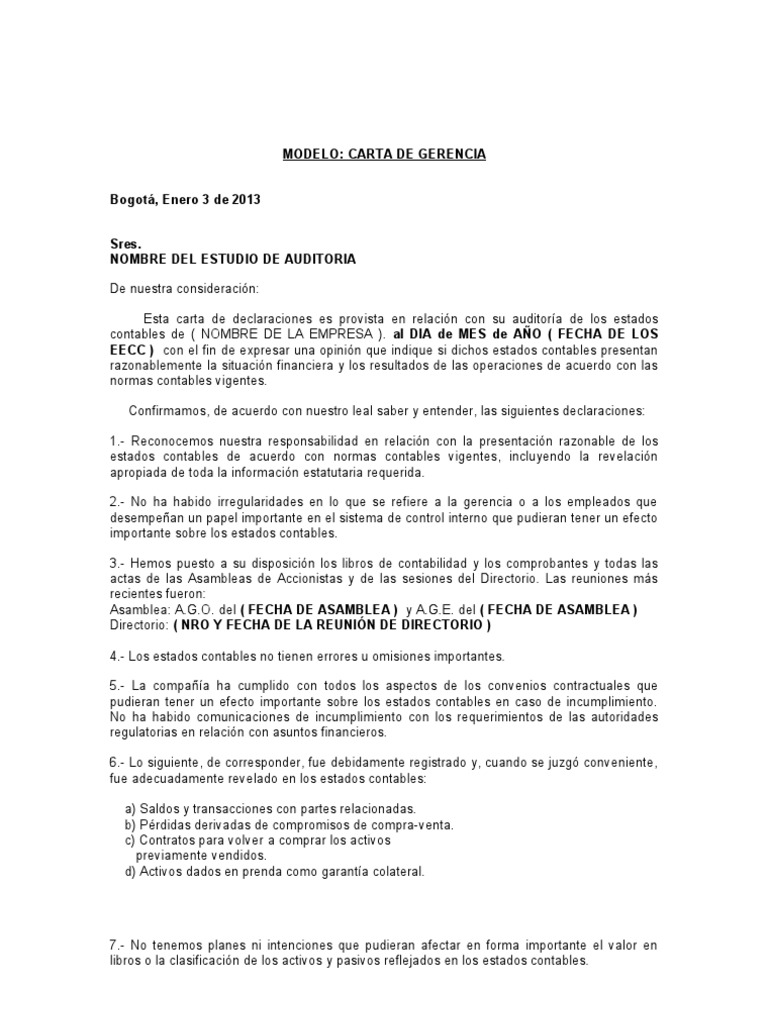 22 - Modelo Carta de Gerencia | PDF | Contador | Contabilidad