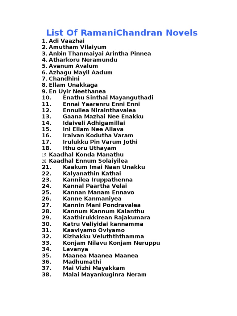 00 List of RamaniChandran Novels PDF