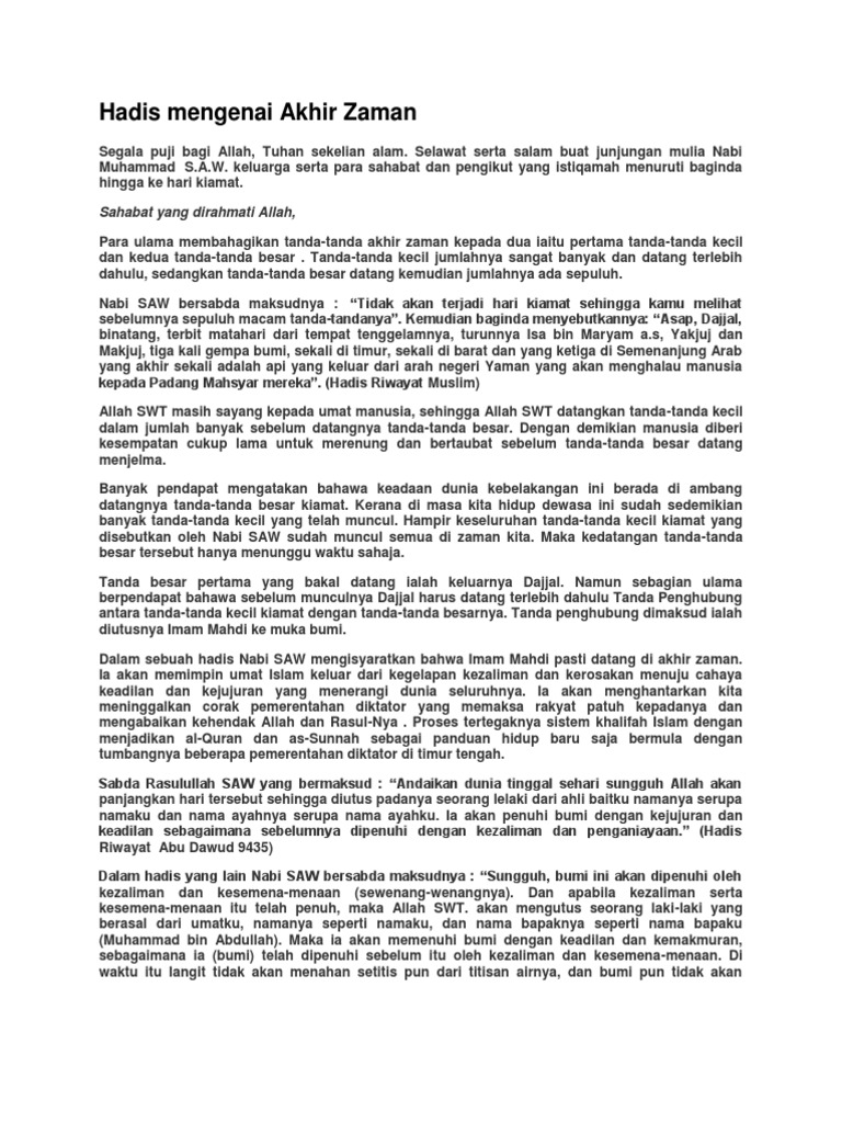 Hadis Mengenai Akhir Zaman Pdf