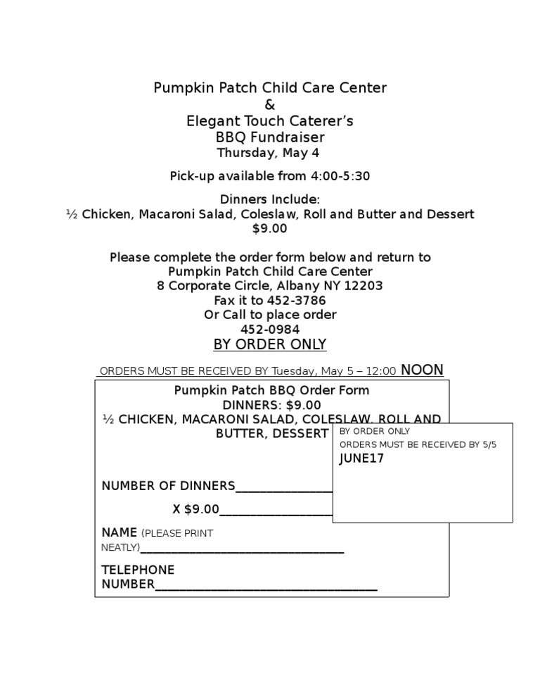 Pumpkin Patch BBQ Fundraiser Order Form | PDF | Food And Drink ...
