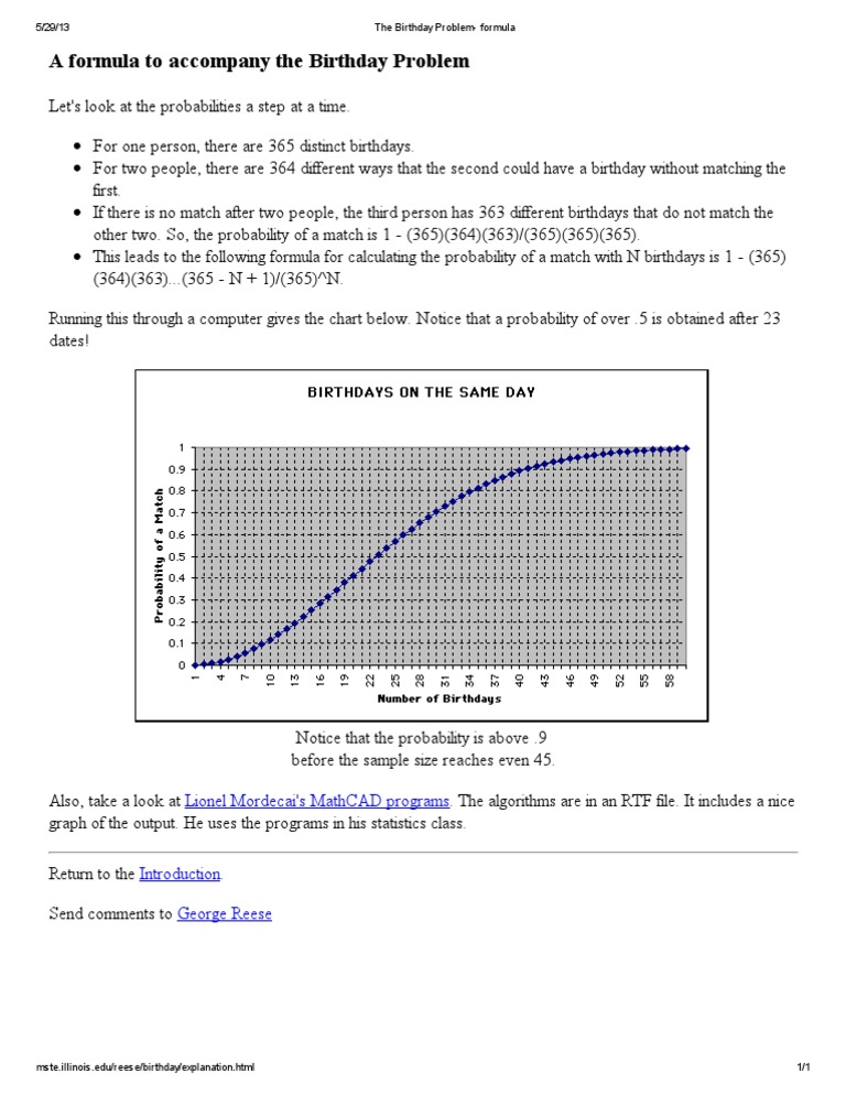 The Birthday Problem - Formula | PDF | Computer Science | Algorithms
