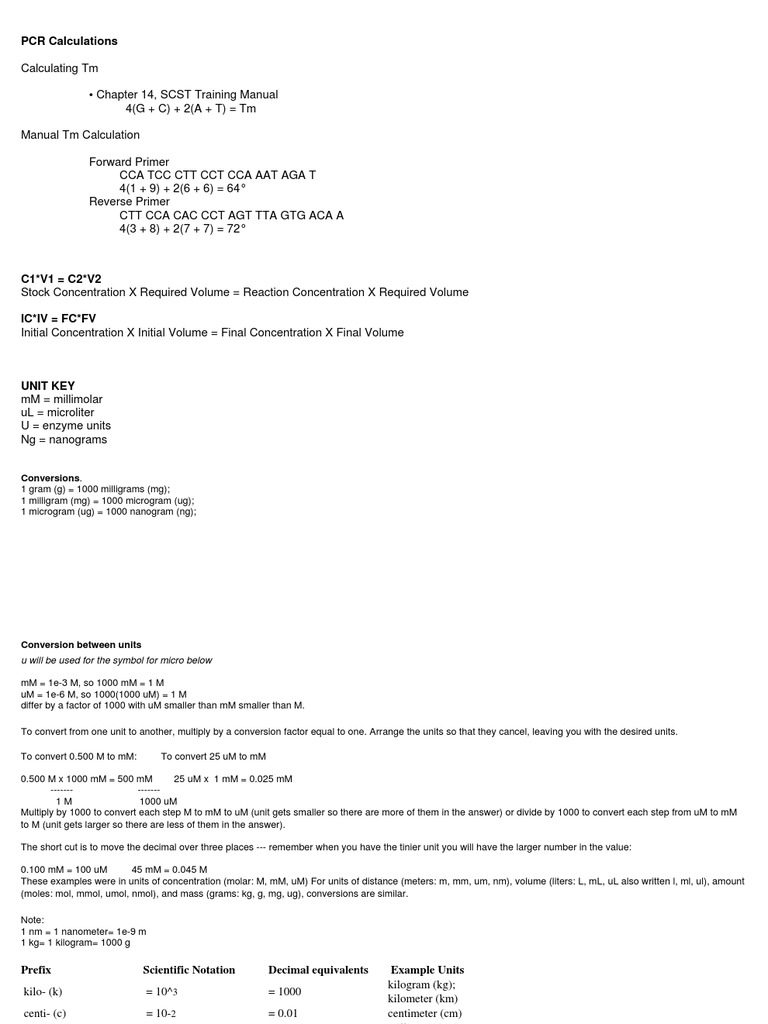 PCR Calculations | PDF | Taq Polymerase | Mole (Unit)