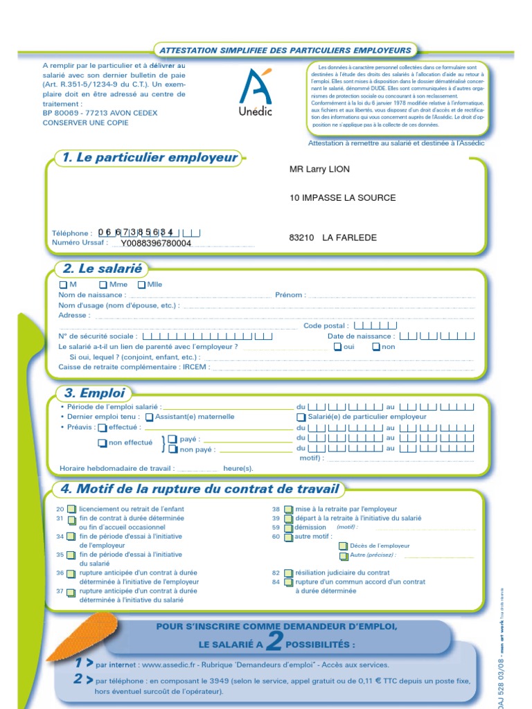 Attestation Assedic Simplifiee Relations entre employés Salaires