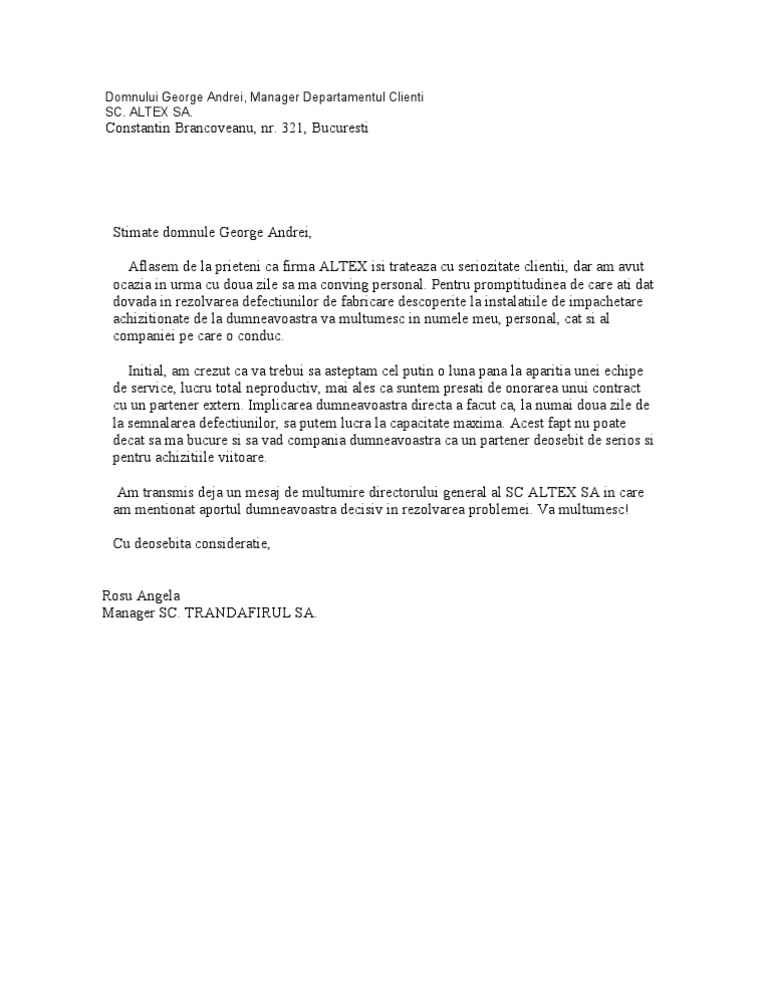 Scrisoare de Afaceri