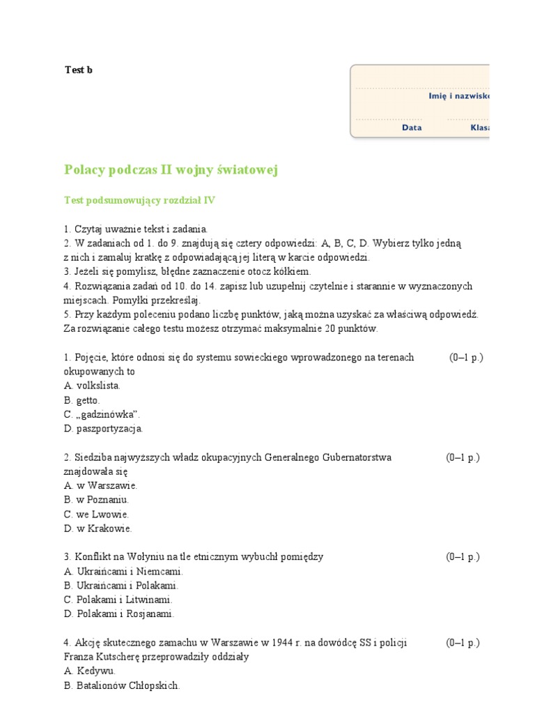 Test Z Historii 2 Wojna światowa