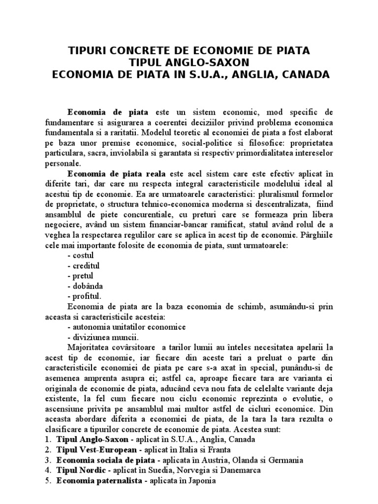 Tipuri Concrete de Economie de Piata PDF