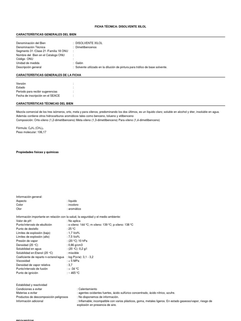 Ficha Técnica del Disolvente Xilol | PDF | Compuestos químicos | Materiales
