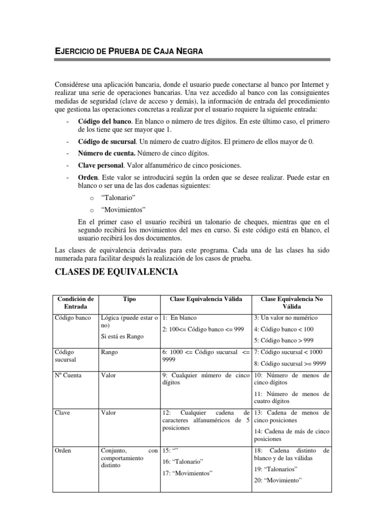 Clases de Equivalencia PDF Bancos Áreas de informática