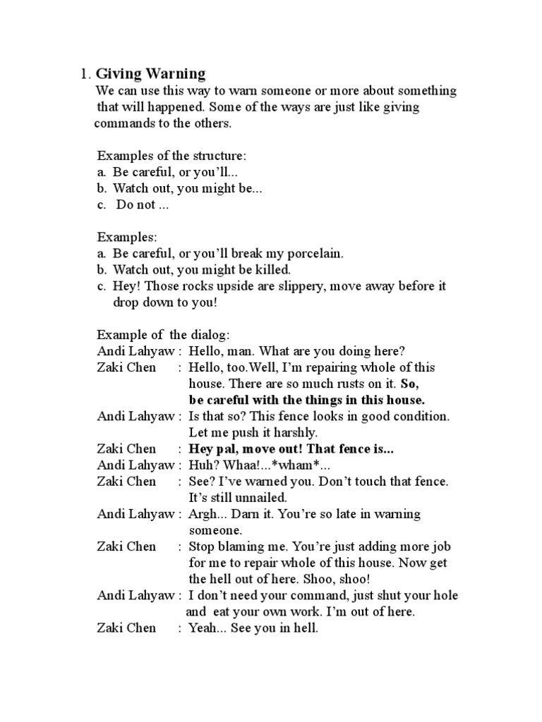 Giving Warning Permission Advice