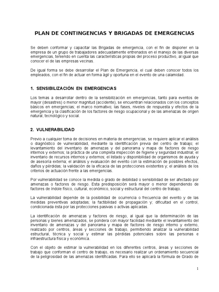 13 - Plan y Brigadas de Emergencias | PDF | Vulnerabilidad | Riesgo