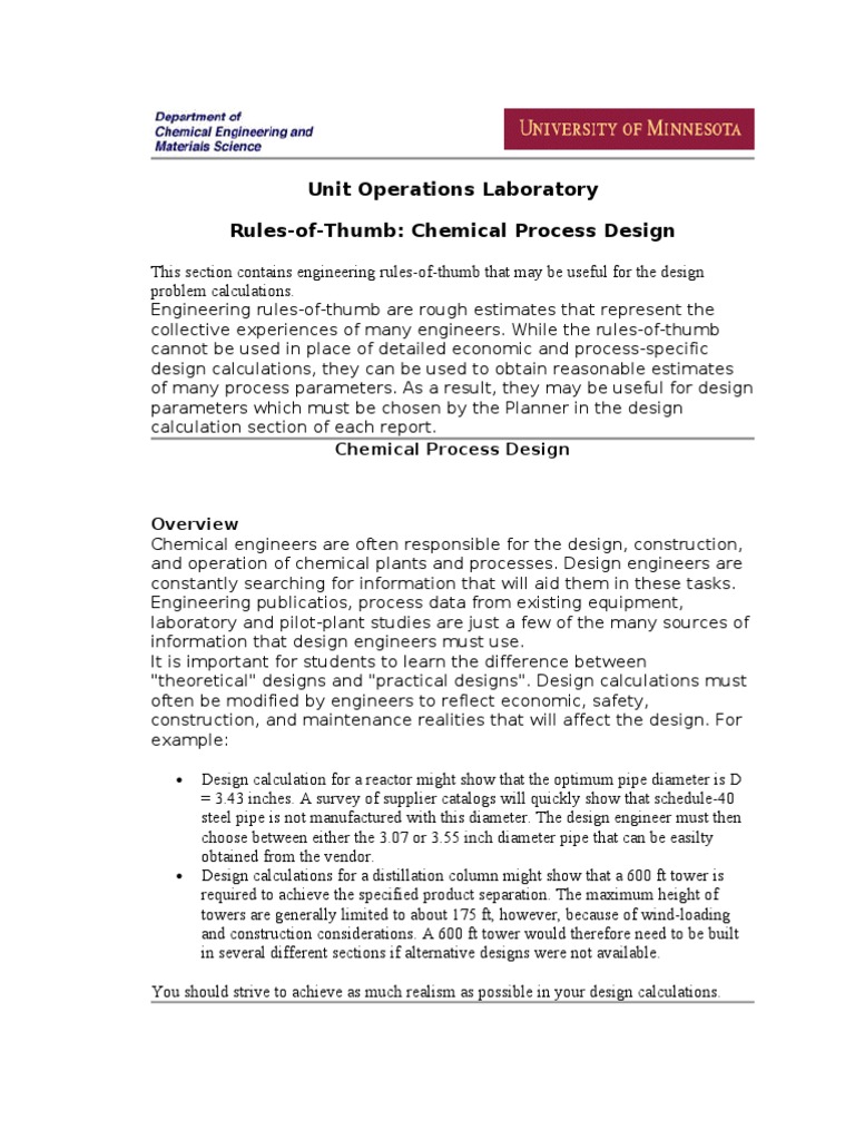 Unit Operations Thumb Rules | PDF