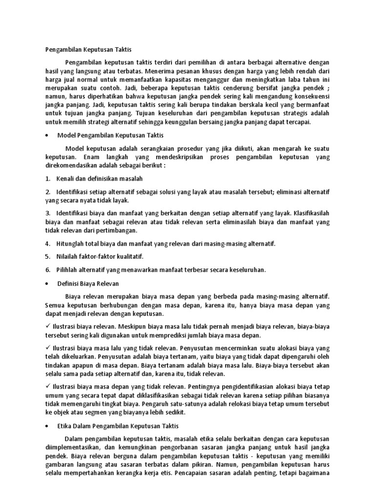 Pertanyaan Tentang Pengambilan Keputusan Taktis Studi Indonesia