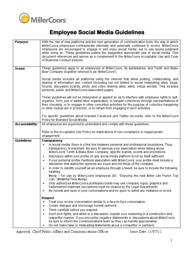 Employee Social Media Guidelines PDF Social Media Popular Culture