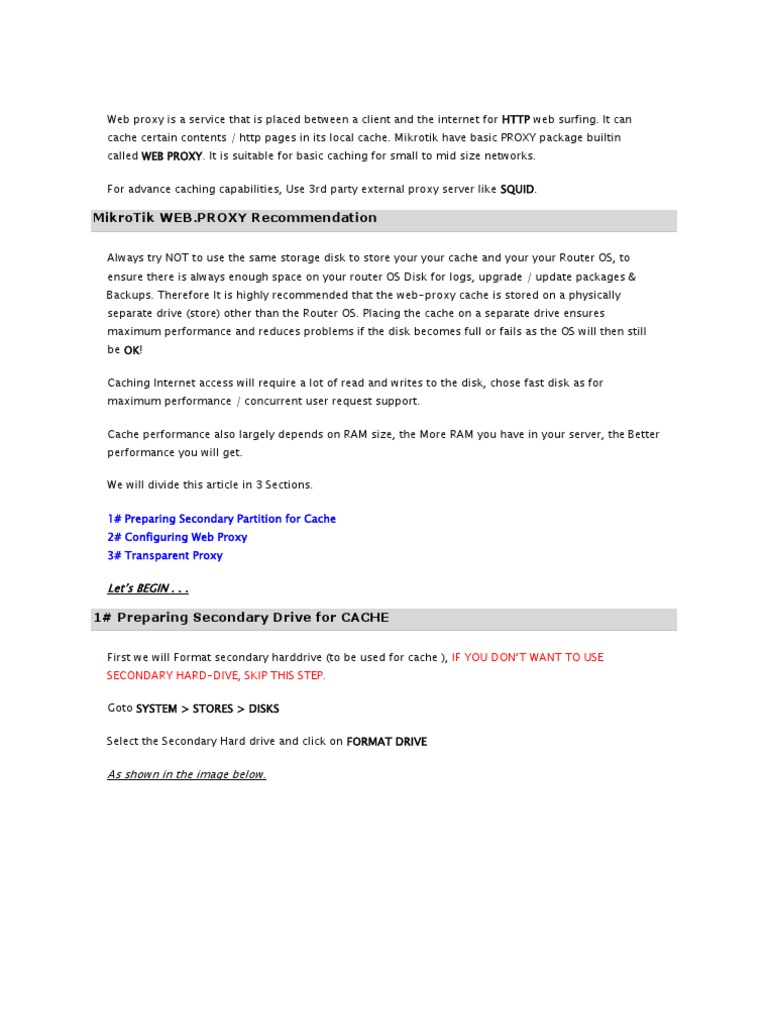 Configuring MikroTik Web Proxy Setup | PDF | Proxy Server | Cache ...