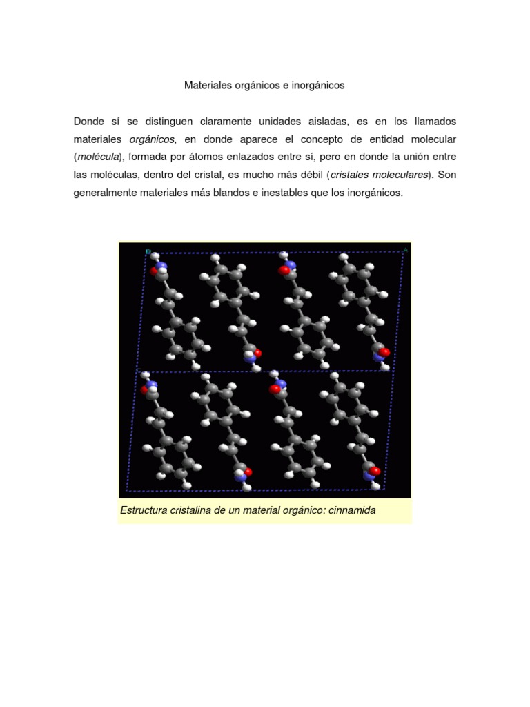 Estructura de materiales orgánicos e inorgánicos | PDF | Cristal ...