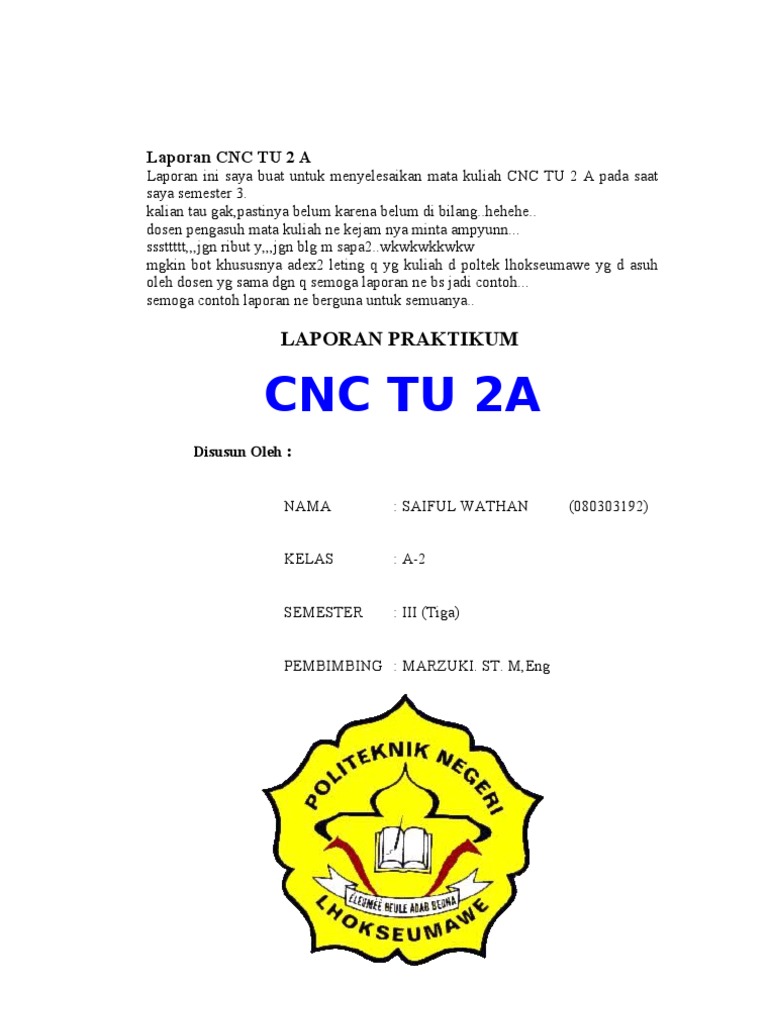Laporan CNC Tu 2 A | PDF