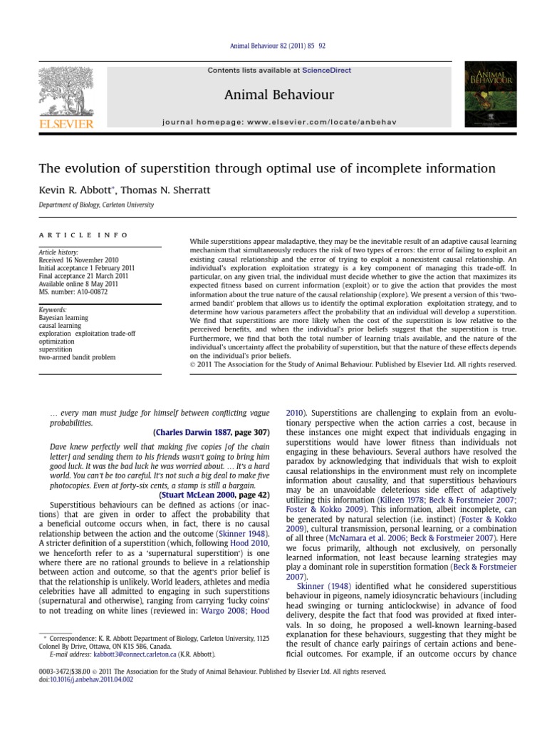 Seminariofisio (Evolution of Superstition) PDF Superstitions