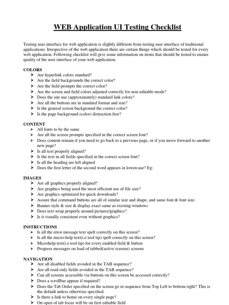 WEB Application UI Testing Checklist | PDF