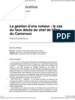 La gestion d’une rumeur _ le cas du faux décès du chef de l’État du Cameroun