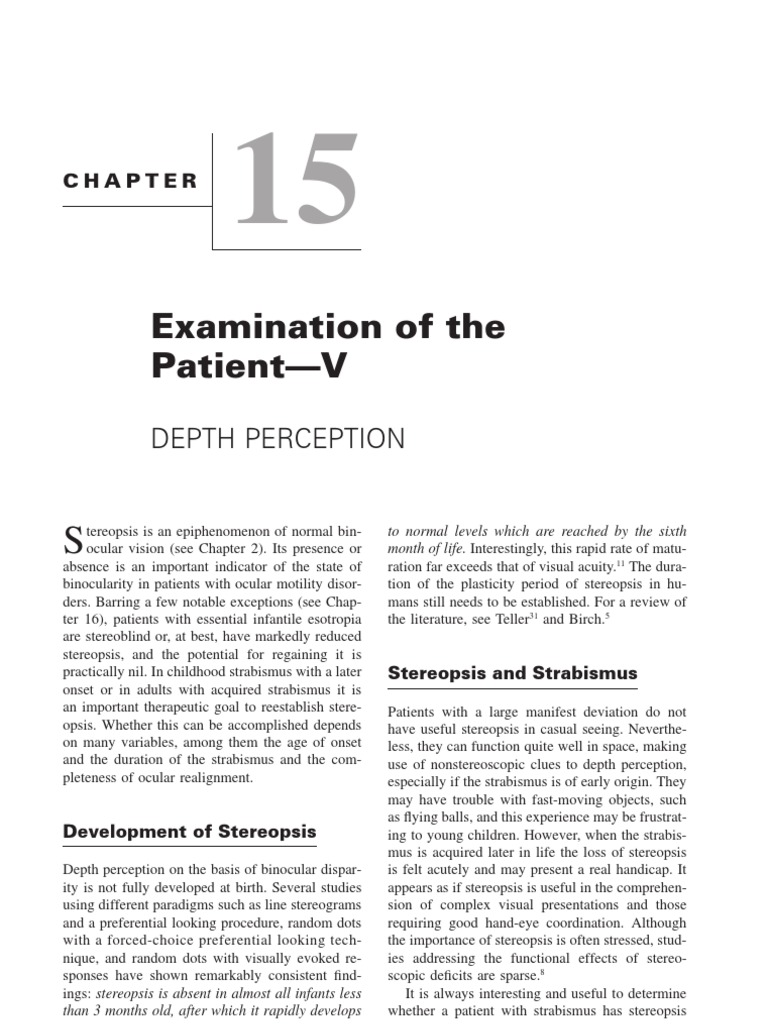 Examination of The Patient Stereopsis PDF Stereoscopy Ophthalmology