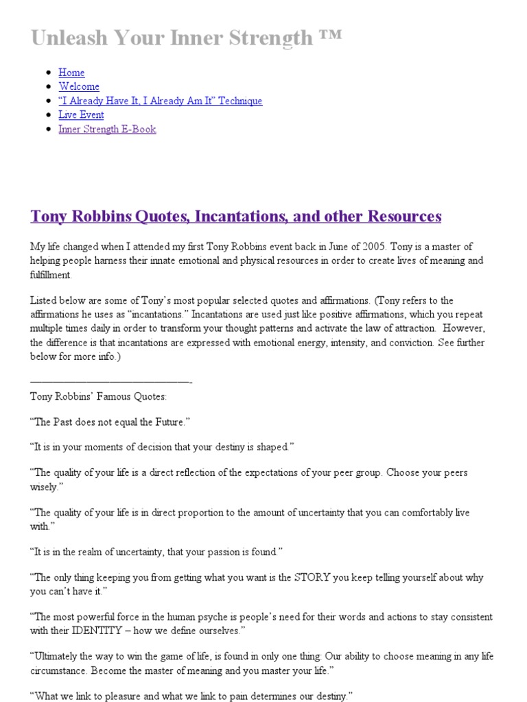Tony Robbins Quotes Incantations And Other Resources Unleash Your