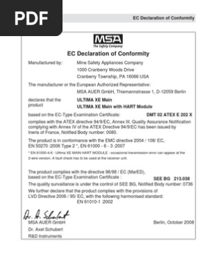 Ultima X Series EC Declaration of Conformity