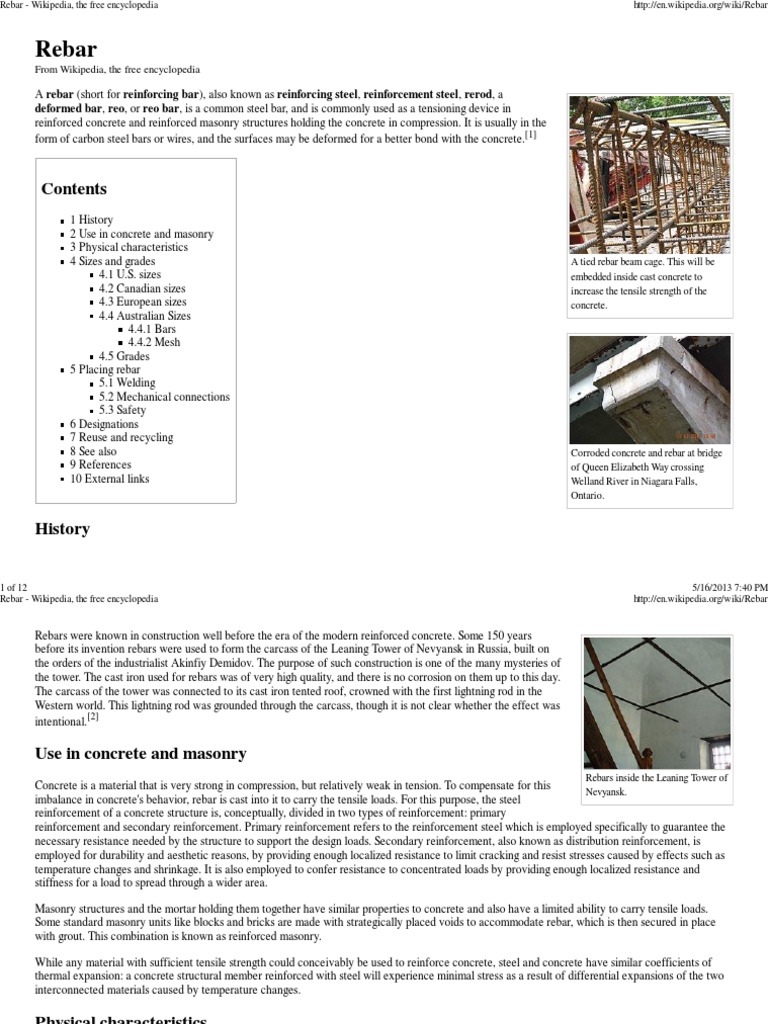 Rebar - Wikipedia, The Free Encyclopedia | PDF | Engineering | Concrete