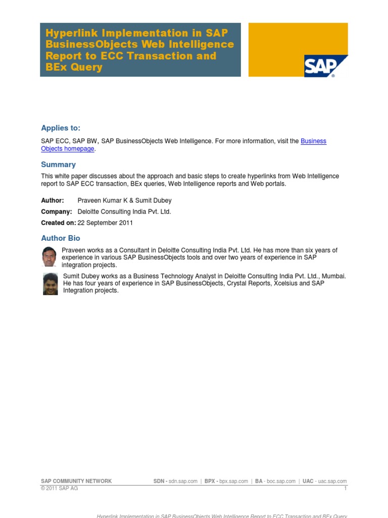 Hyperlink Implementation in SAP BusinessObjects Web Intelligence Report ...