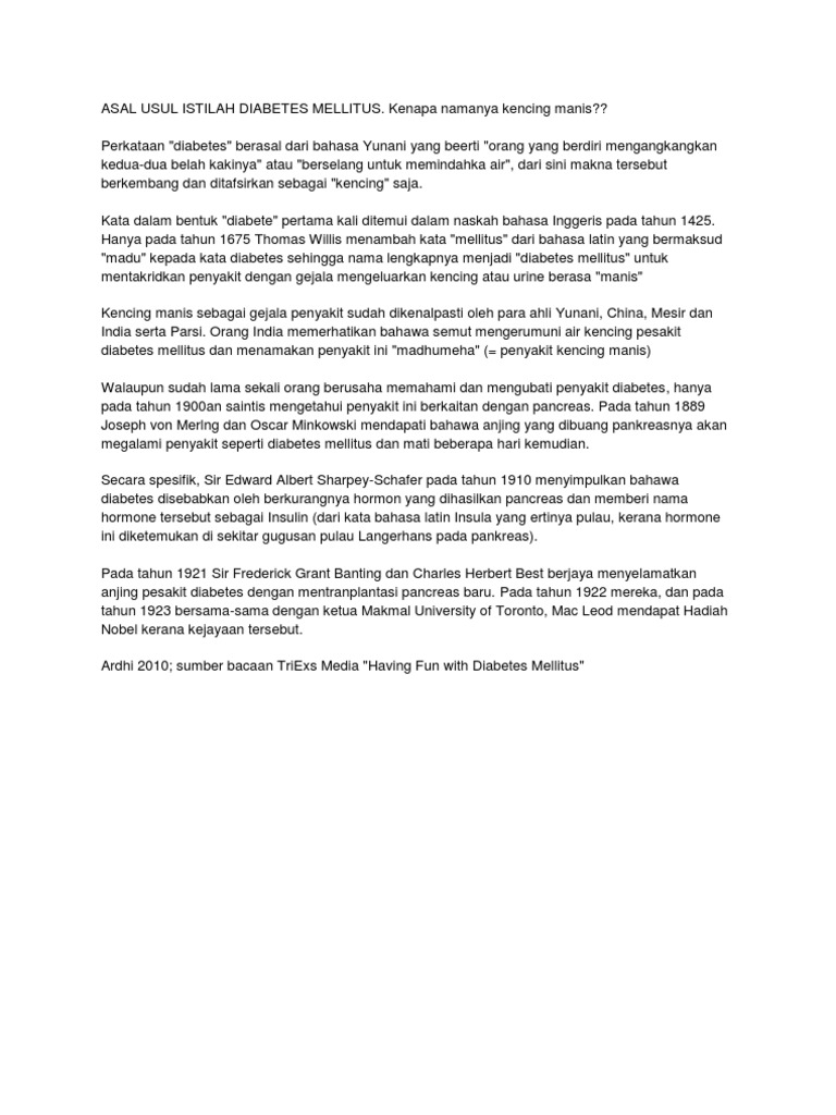Semua Ada Asal Usul Istilah Diabetes Mellitus Pdf