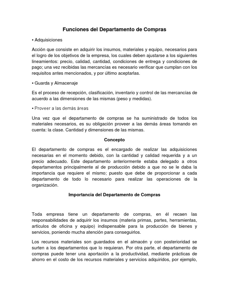 Funciones Clave del Departamento de Compras | PDF | Calidad (comercial ...