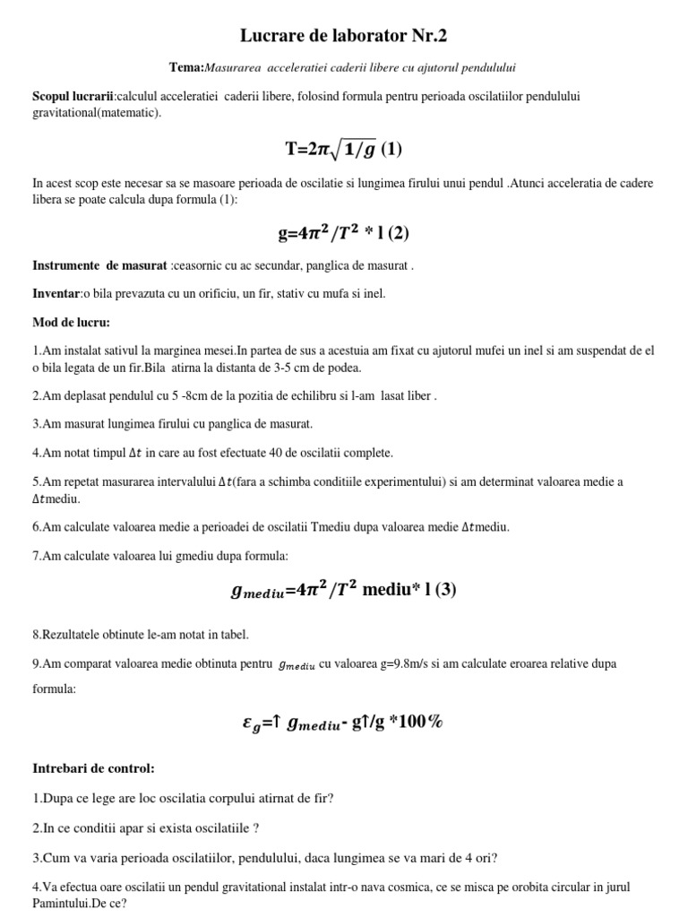 Lucrare de Laborator Nr2.Acceleratia | PDF
