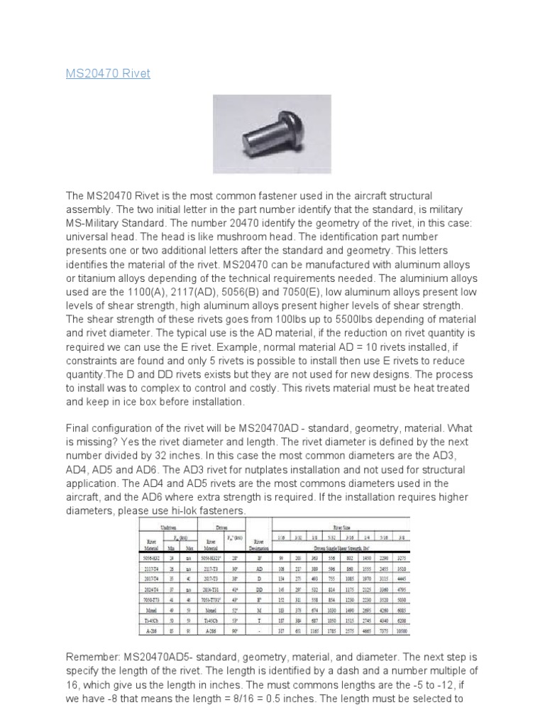 Solid Rivet MS20470 PDF Rivet Mechanical Engineering