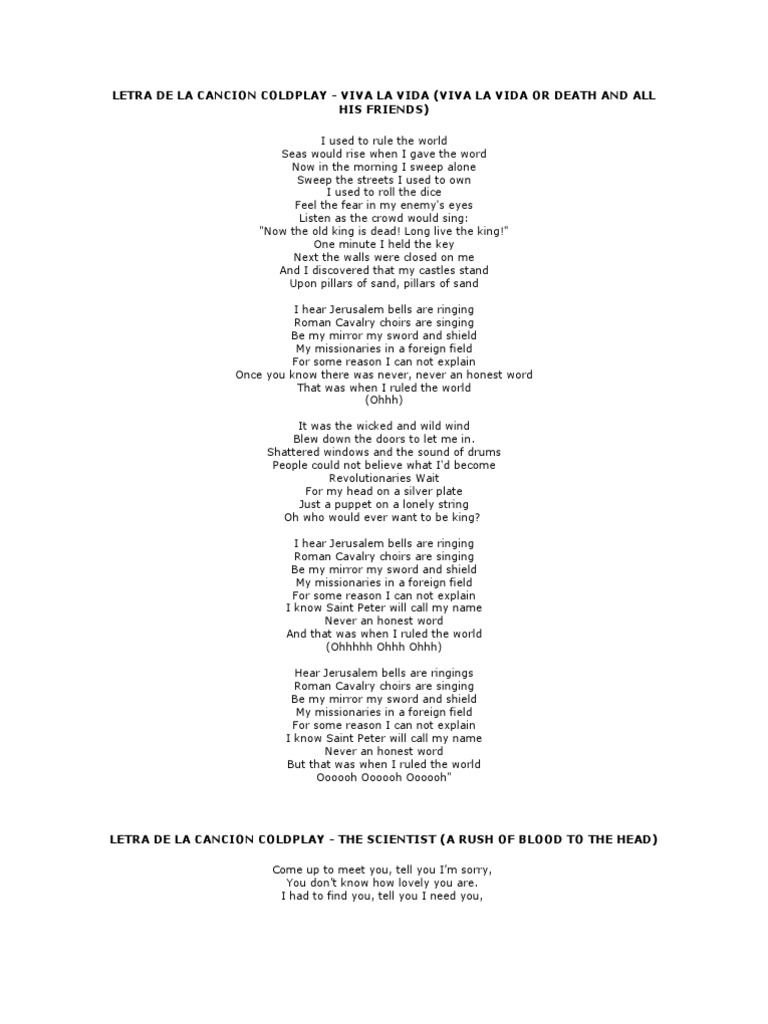 Letra de La Cancion Coldplay | PDF | Leisure | Entertainment (General)