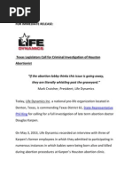 Download Texas Legislators Call for Criminal Investigation of Houston Abortionist by Life Dynamics SN145947933 doc pdf
