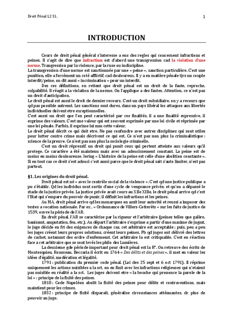 Introduction au Droit Pénal Général | PDF | Loi criminelle | Crime et ...
