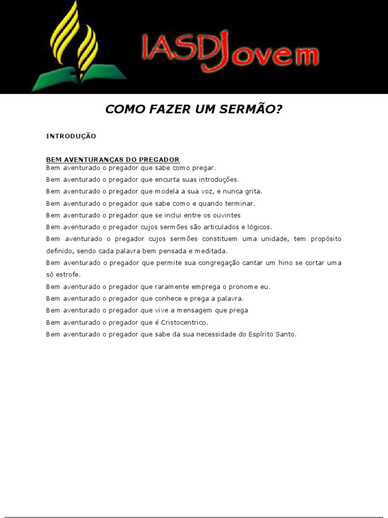 Como Fazer Um Sermao Iasd | PDF | Pastor | Igreja Adventista do Sétimo Dia