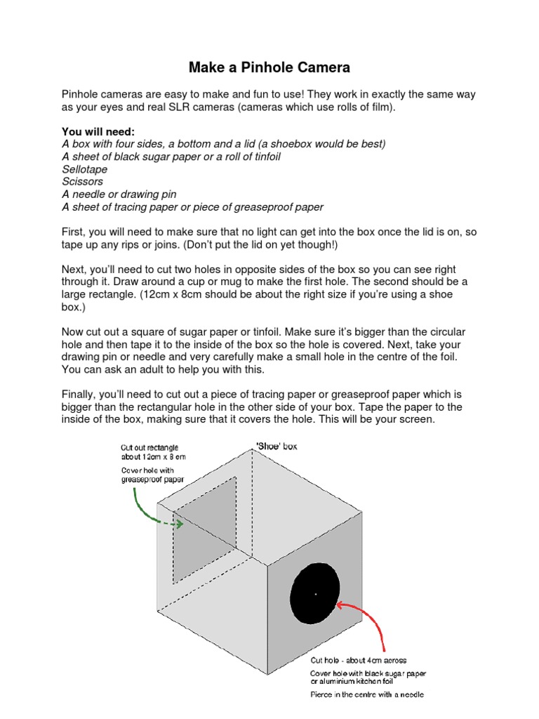 Pinhole Camera Worksheet Camera Optics