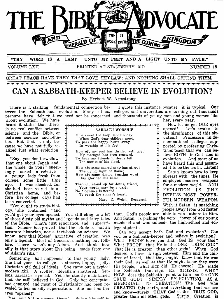 Bible Advocate 1928 0501 (Vol LXII No 18) W PDF Miracle Genesis